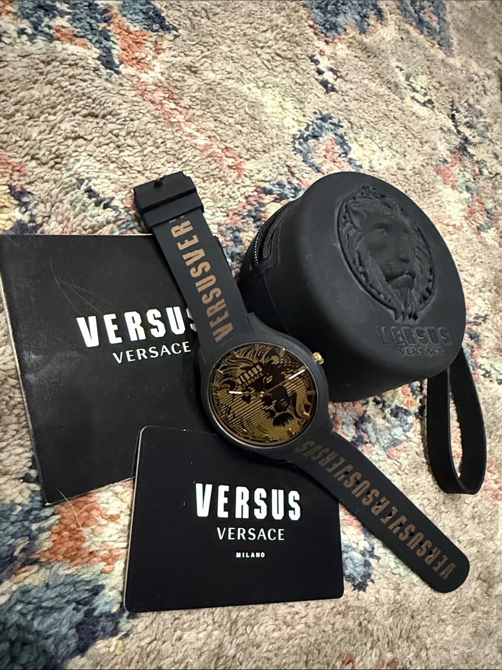 Versace Black and Gold Lion Motif Silicone Watch